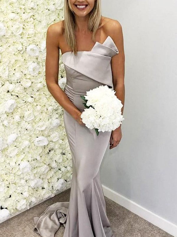 Wholesale Trumpet/Mermaid Charmeuse Ruffles Strapless Sleeveless Sweep/Brush Train Bridesmaid Dresses
